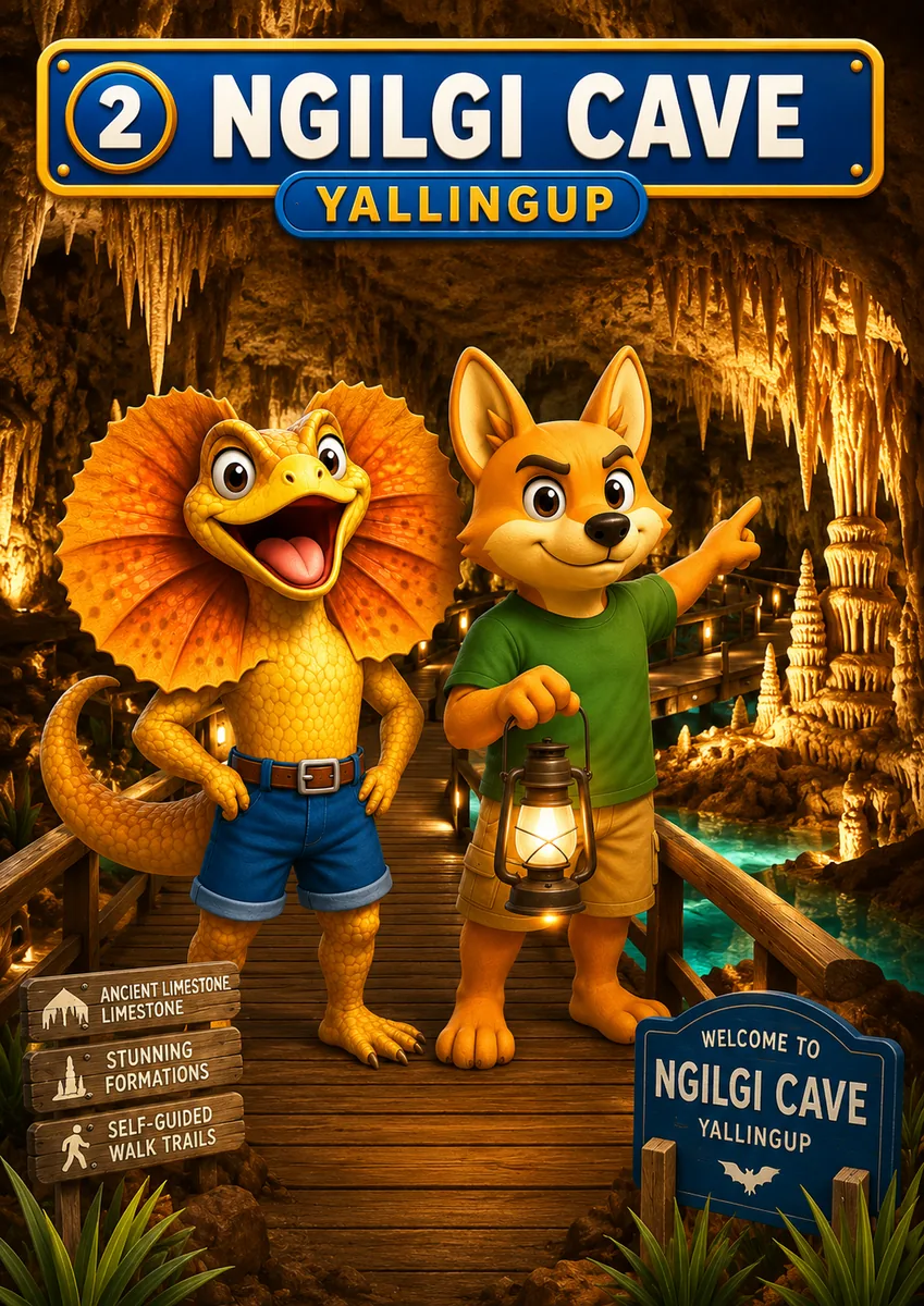 Illustrated exploration of Ngilgi Cave in Yallingup